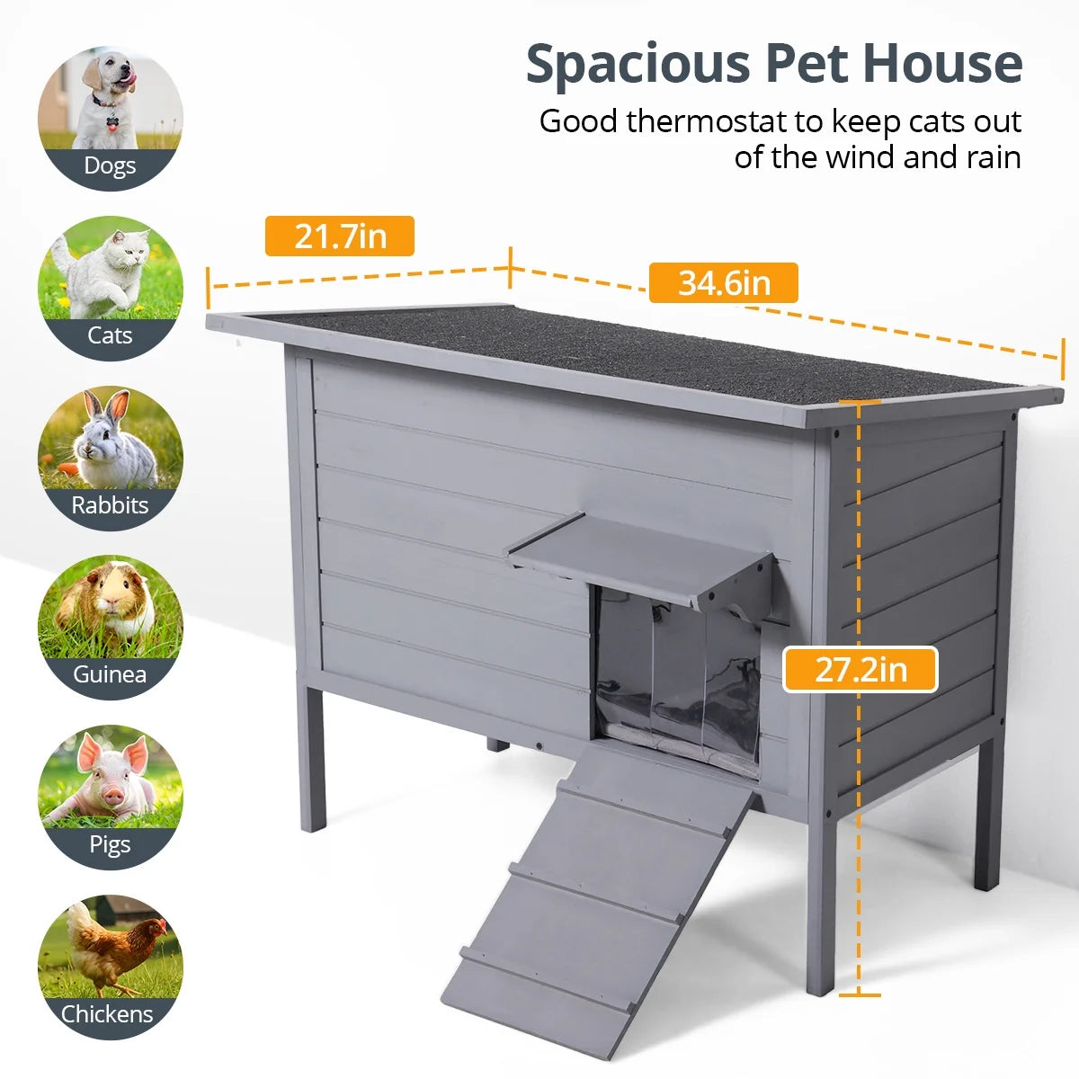 Outdoor Cat House with Removable Heating Pad,  Heated Cat House, Waterproof Winter Shelter for Multiple Cats & Small Animals with Escape Door, Suitable for All Seasons