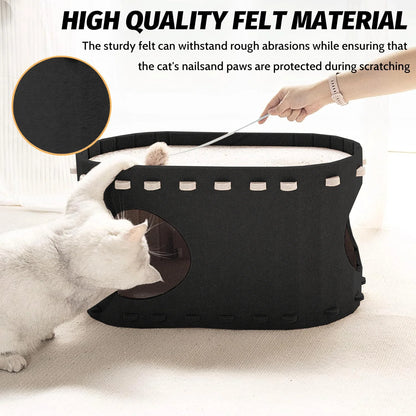 Cat Bed,  Extra Large Cat House with Scratch Pad and Fluffy Ball Hanging ,24"X16"X13", Khaki