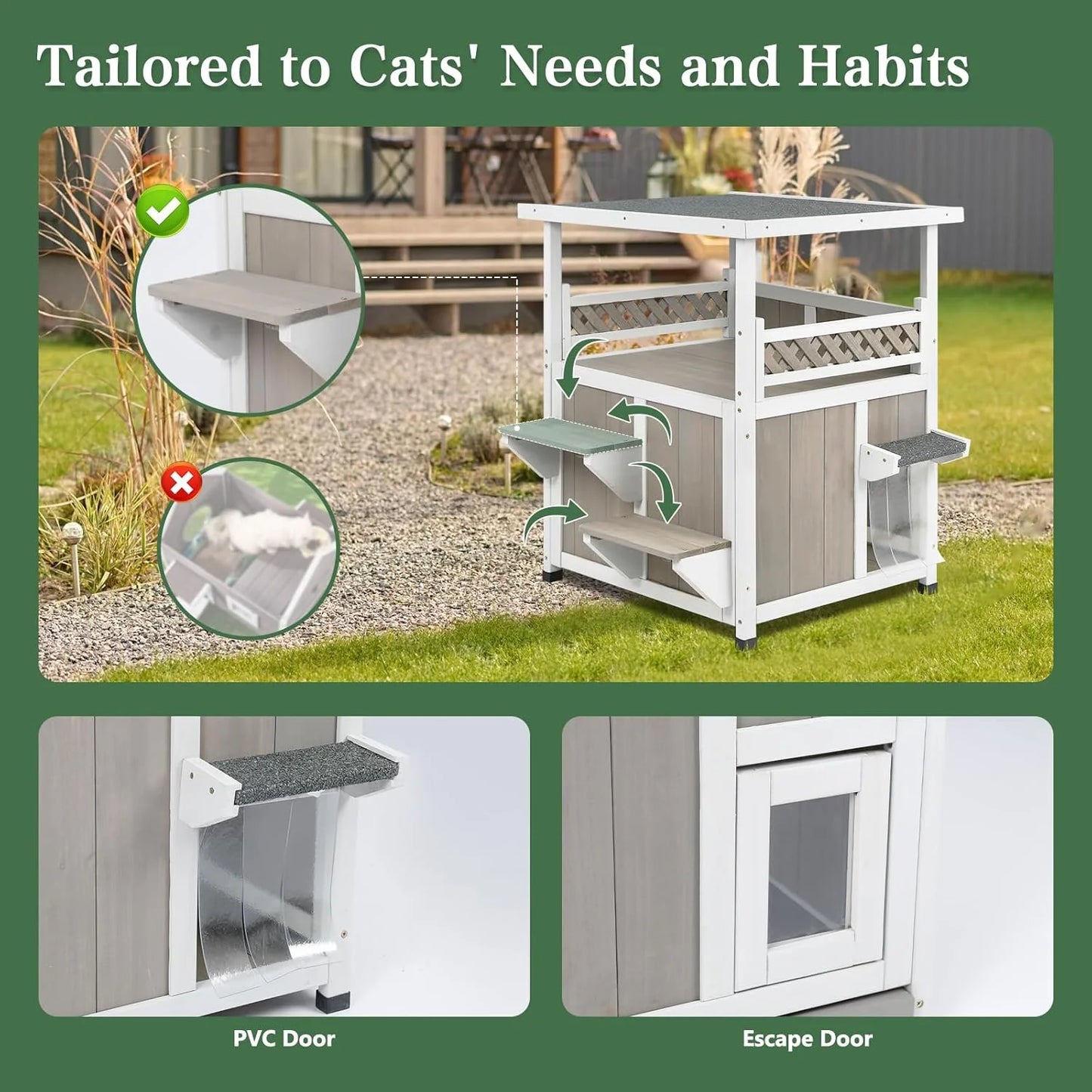 Outdoor Cat House 2 Story Wooden Houses for outside Feral Cats