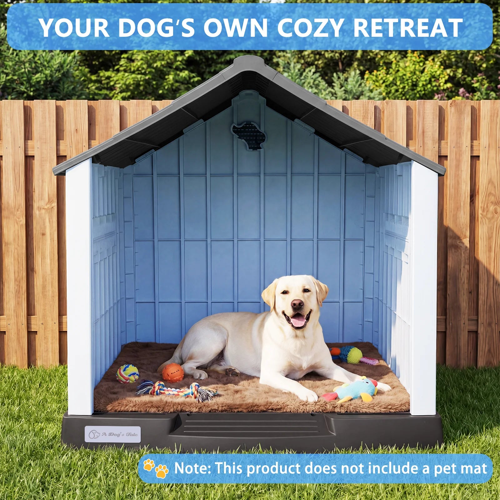 Durable Waterproof Plastic Dog House for Small to Large Sized Dogs, Indoor Outdoor Doghouse with Elevated Floor