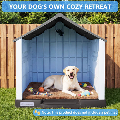 Durable Waterproof Plastic Dog House for Small to Large Sized Dogs, Indoor Outdoor Doghouse with Elevated Floor