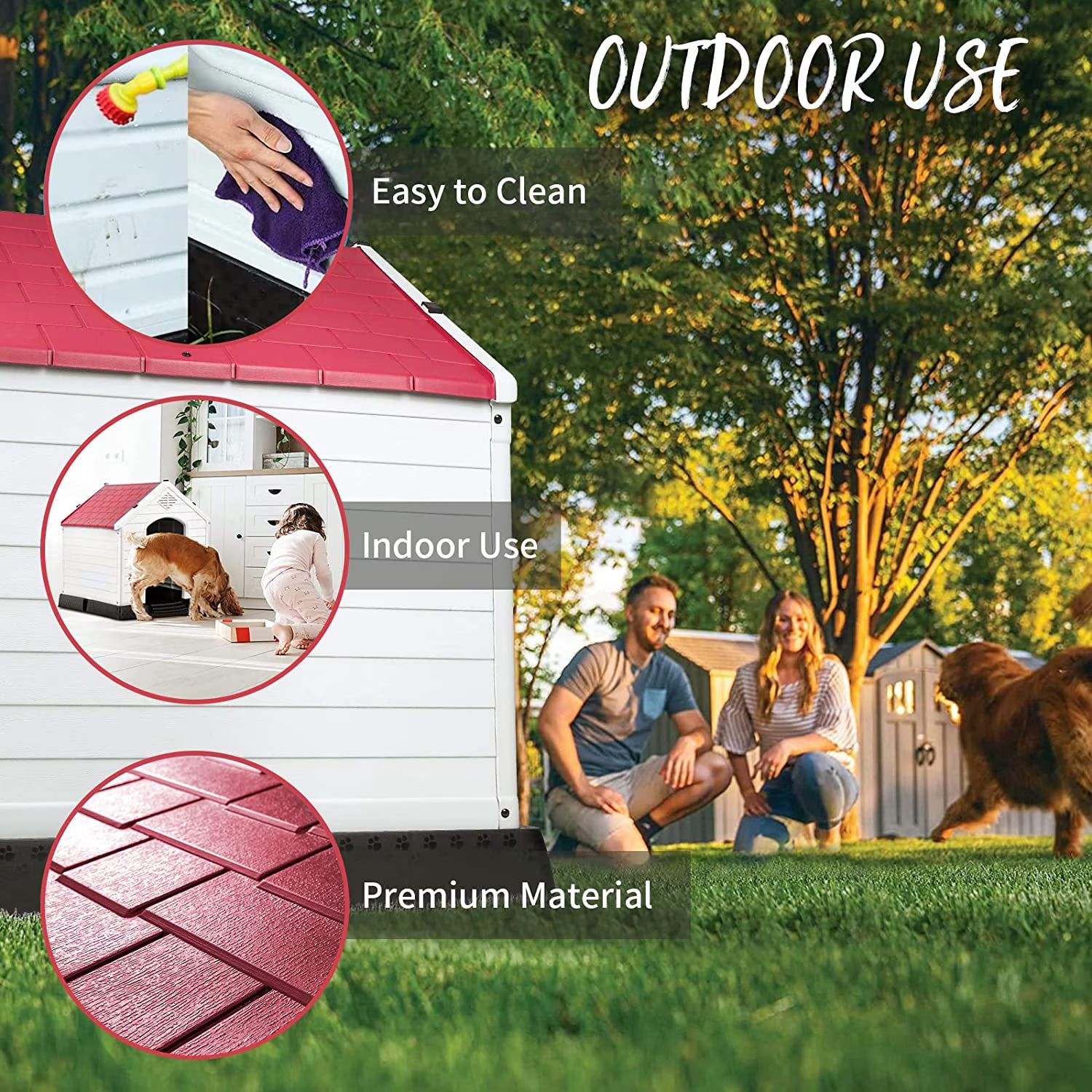 Plastic Dog House Outdoor Indoor for Small Medium Large Dogss with Elevated Floor and Air Vents