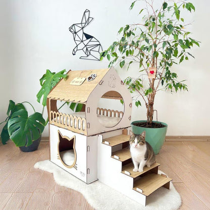 Extra Large Cat House, Two-Story Wooden Cat House, Indoor Cat Castle with Custom Nameplate, Modern Cat House, Cat Furniture, Cat Bed