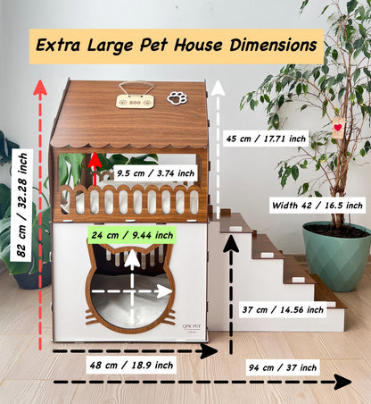 Extra Large Cat House, Two-Story Wooden Cat House, Indoor Cat Castle with Custom Nameplate, Modern Cat House, Cat Furniture, Cat Bed