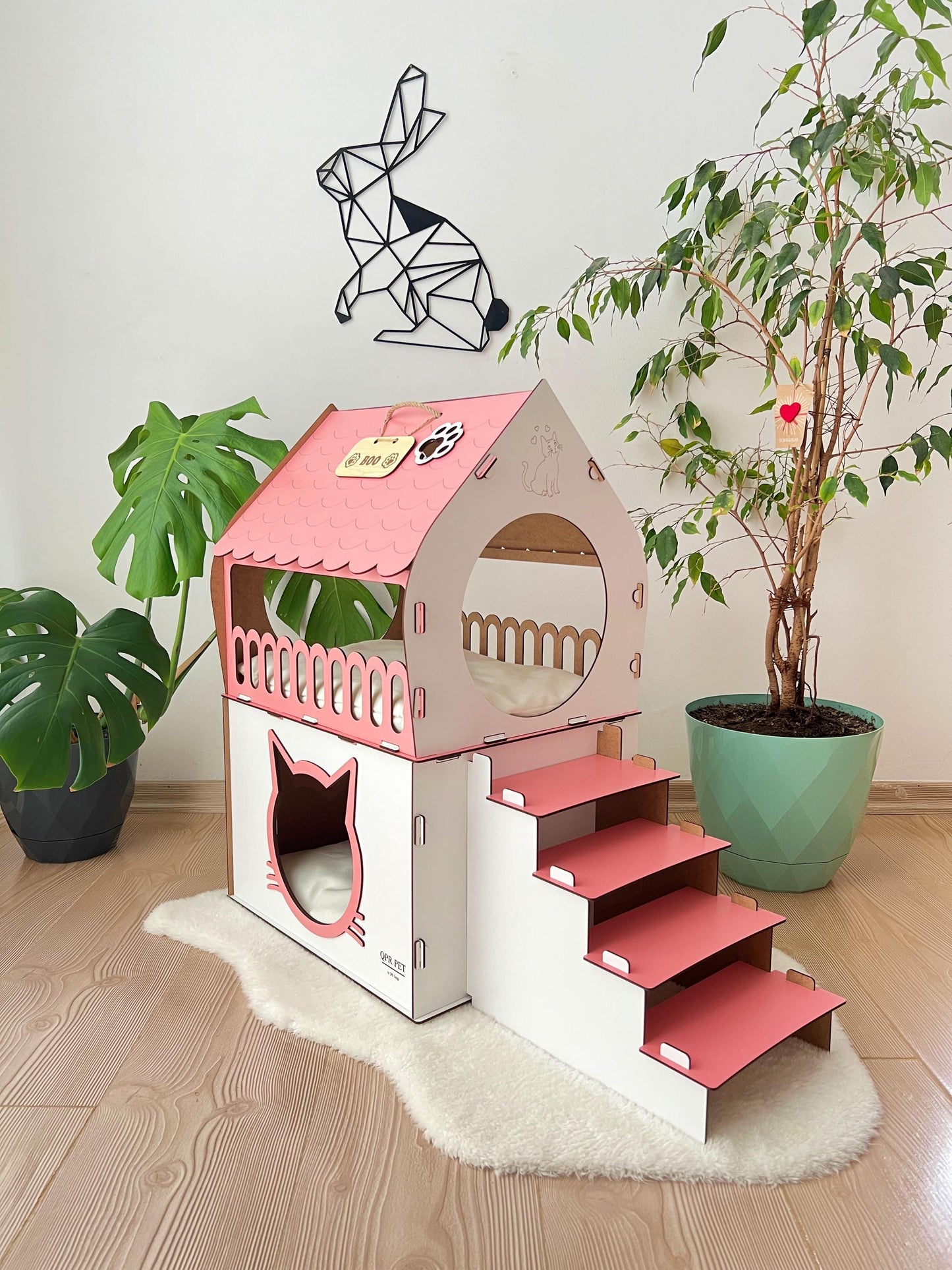 Extra Large Cat House, Two-Story Wooden Cat House, Indoor Cat Castle with Custom Nameplate, Modern Cat House, Cat Furniture, Cat Bed
