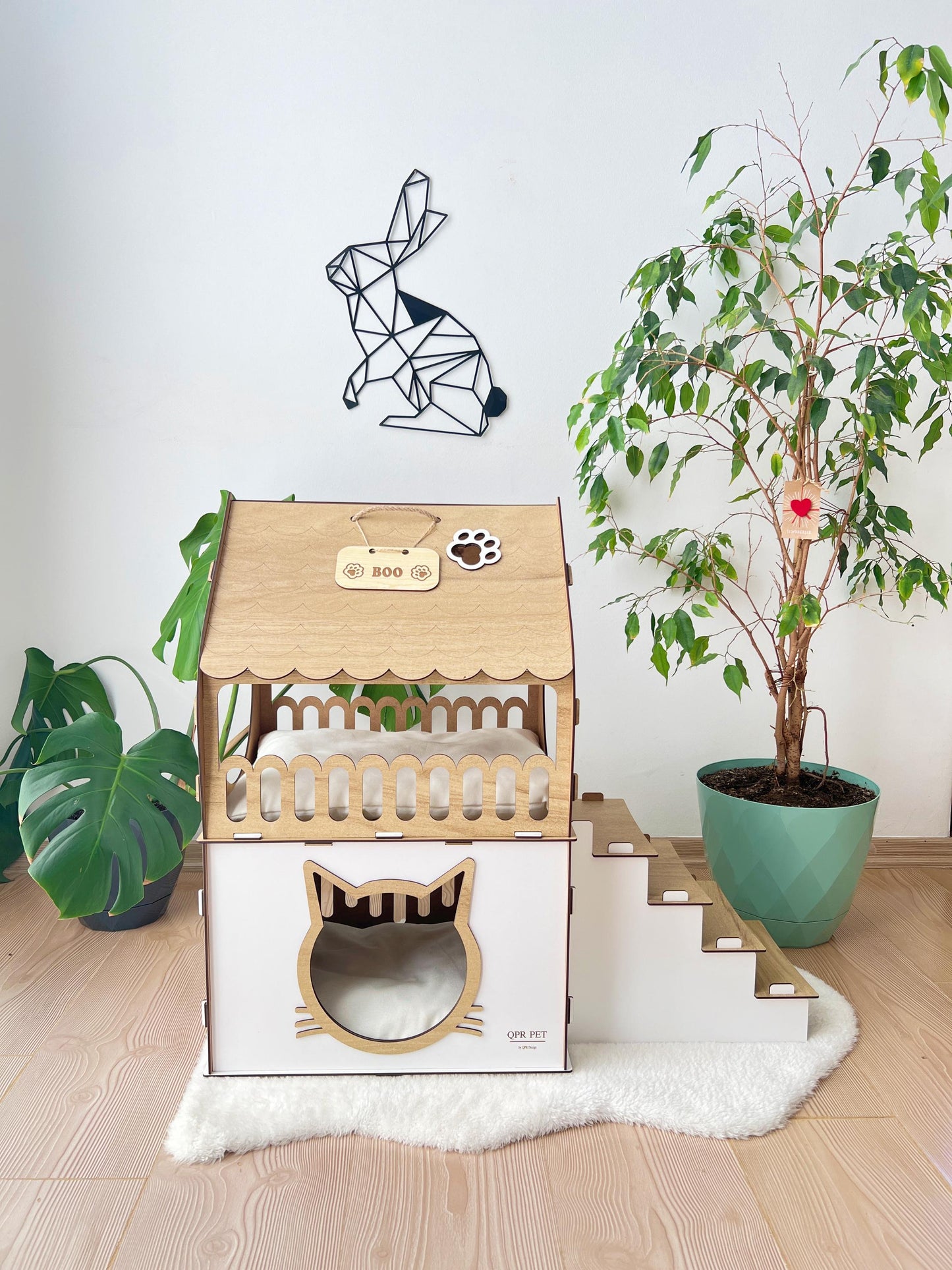 Extra Large Cat House, Two-Story Wooden Cat House, Indoor Cat Castle with Custom Nameplate, Modern Cat House, Cat Furniture, Cat Bed