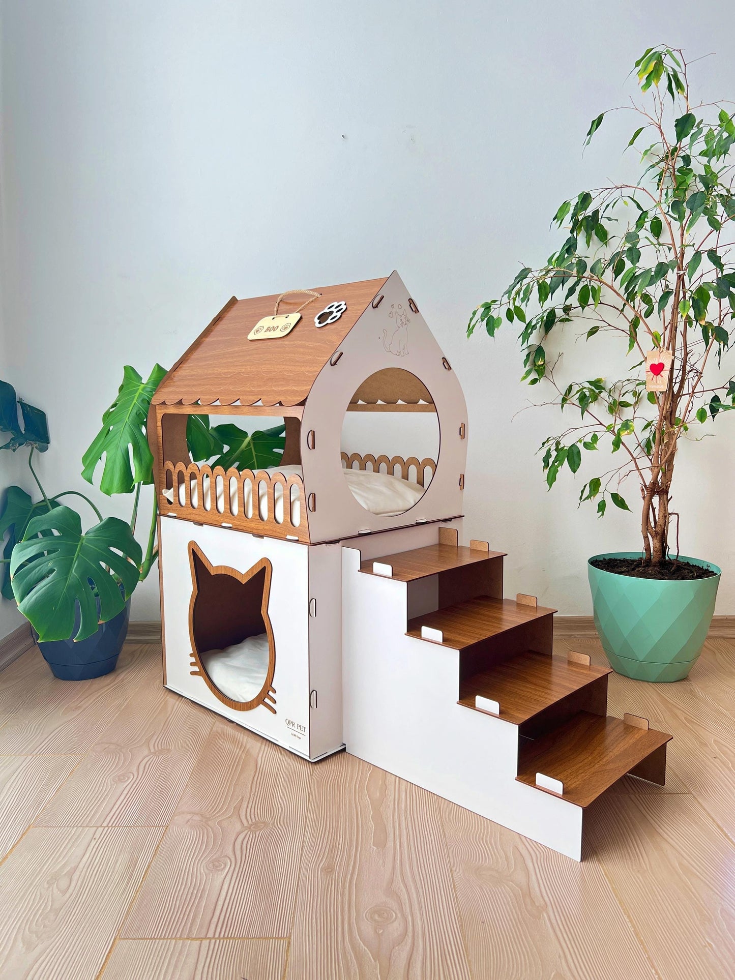 Extra Large Cat House, Two-Story Wooden Cat House, Indoor Cat Castle with Custom Nameplate, Modern Cat House, Cat Furniture, Cat Bed
